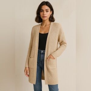 Hippie Rose Ribbed Cream Cardigan L Cottagecore Quiet Luxury Vanilla Girl